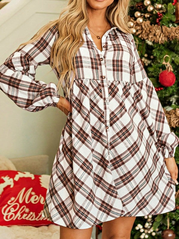 Women’s Boho Plaid Cotton Button Down Mini Dress | Zarnesh
