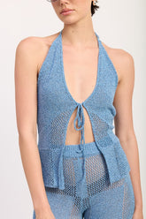 Women's Boho Sheer Tie-Front Crochet Halter Top | Zarnesh