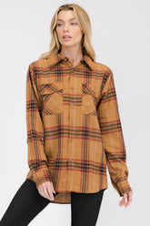 Women's Boyfriend Fit Checker Plaid Flannel Long Sleeve | Zarnesh