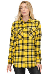 Women’s Boyfriend Fit Checker Plaid Flannel Long Sleeve | Zarnesh