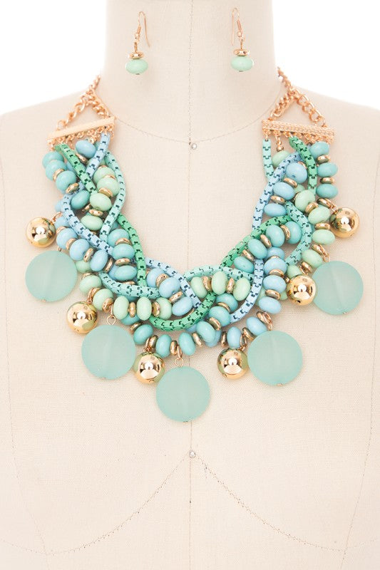 Women’s Braided Beads Statement Bib Necklace Set | Zarnesh