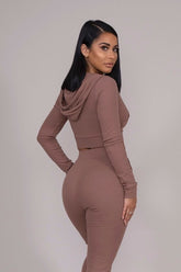 Women’s Brown Cropped Hoodie with Front Zip Tops | Zarnesh