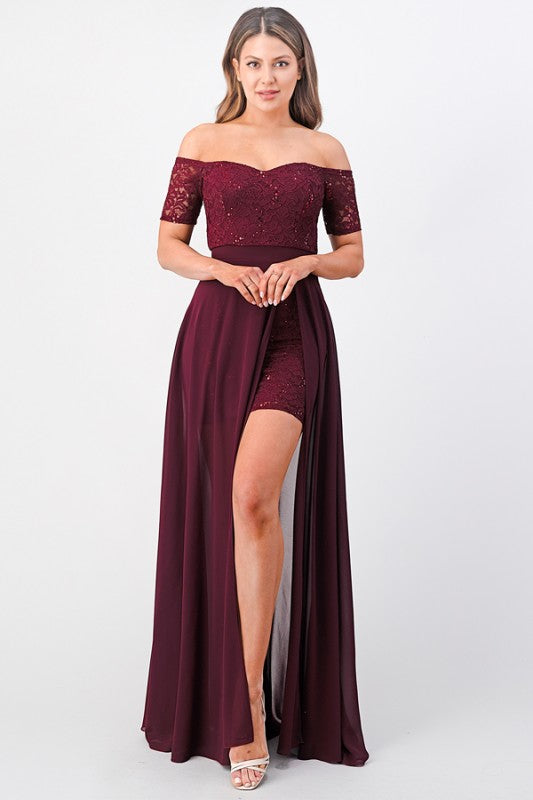 Women's Off Shoulder Sequin Lace Party Chiffon Dress | Zarnesh