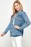 Women’s Button-Up Distressed Denim Shirt Jacket | Zarnesh