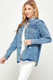 Women’s Button-Up Distressed Denim Shirt Jacket | Zarnesh