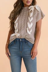 Women’s Cable Knit Bowknot Short Sleeve Spring Sweater | Zarnesh
