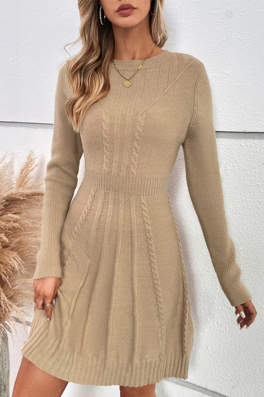 Women’s Cable Knit Cross Strip Solid Sweater Dress | Zarnesh