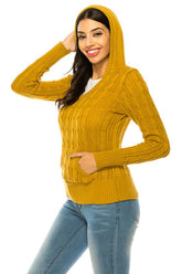 Women’s Cable Knit Hoodie Sweater with Pockets | Zarnesh