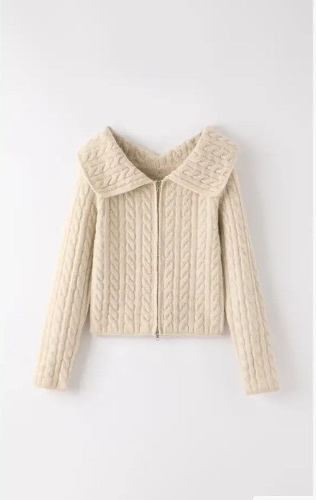 Women's Cable Knit Long Sleeves Zip-Up Cardigan | Zarnesh