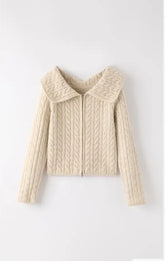 Women's Cable Knit Long Sleeves Zip-Up Cardigan | Zarnesh