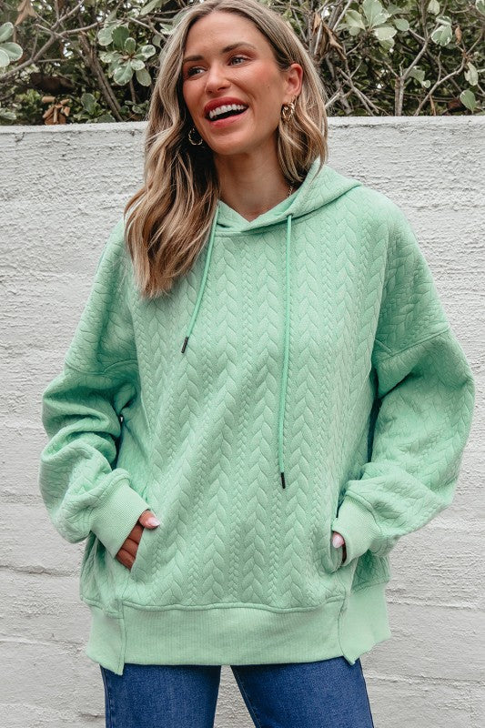 Women’s Cable Textured Solid Quilted Baggy Hoodie | Zarnesh