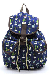 Women’s Casual Cactus Print Canvas Drawstring Backpack | Zarnesh