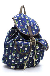 Women’s Casual Cactus Print Canvas Drawstring Backpack | Zarnesh