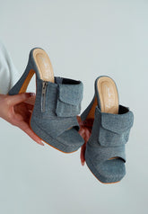 Women's Celidih Denim Pouch Detail High Heel Sandals | Zarnesh