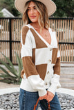 Women’s Checker Buttoned V-Neck Cardigan Sweater | Zarnesh