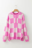 Women’s Checker Half Buttoned Collar Drop Shoulder Sweater | Zarnesh