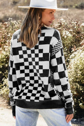 Women's Checker Round Neck Drop Shoulder Sweater | Zarnesh