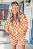 Women’s Checkered V Neck Tee Shorts Lounge Set | Zarnesh
