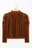 Women’s Southern Belle Frilled Neck Velvet Puff Sleeve Top | Zarnesh