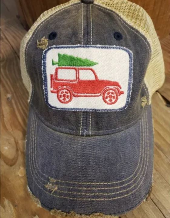 Women's Christmas Jeep Trucker Distressed Hat | Zarnesh