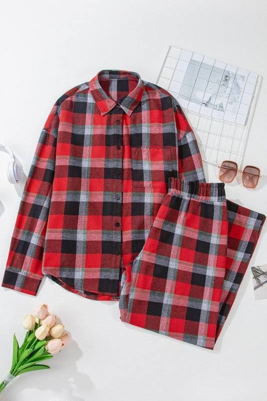 Women’s Christmas Plaid Button-Up Flannel Pajama Set | Zarnesh