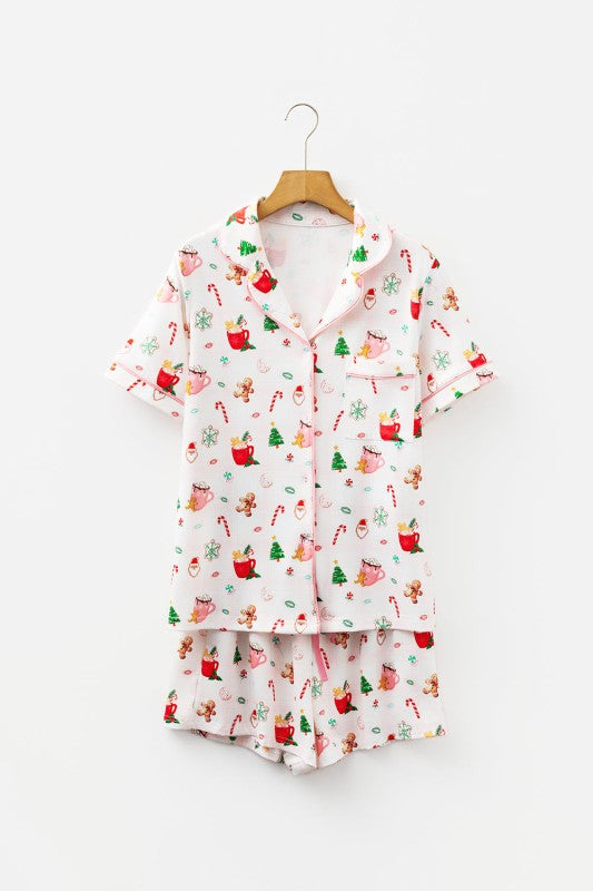 Women’s Christmas Print Short Sleeve Pajama Shorts Set | Zarnesh