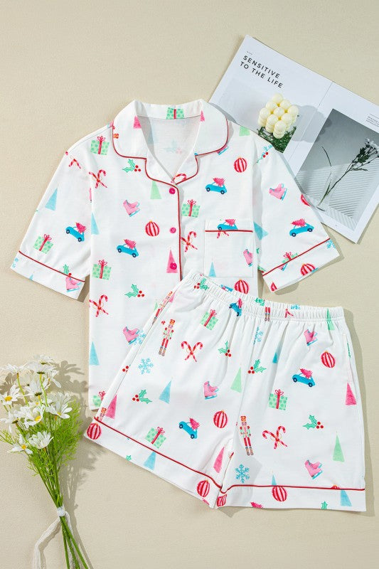 Women’s Christmas Print Short Sleeve Shirt Shorts Pajama Set | Zarnesh