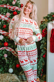 Women’s Christmas Reindeer Print Isle Stripe Holiday Pajama Set | Zarnesh
