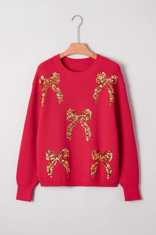 Women’s Christmas Sequin Bow Drop Shoulder Sweater | Zarnesh