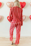 Women’s Christmas Trim Gingham Plaid Contrast Button Pajama Set | Zarnesh