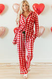 Women’s Christmas Trim Gingham Plaid Contrast Button Pajama Set | Zarnesh