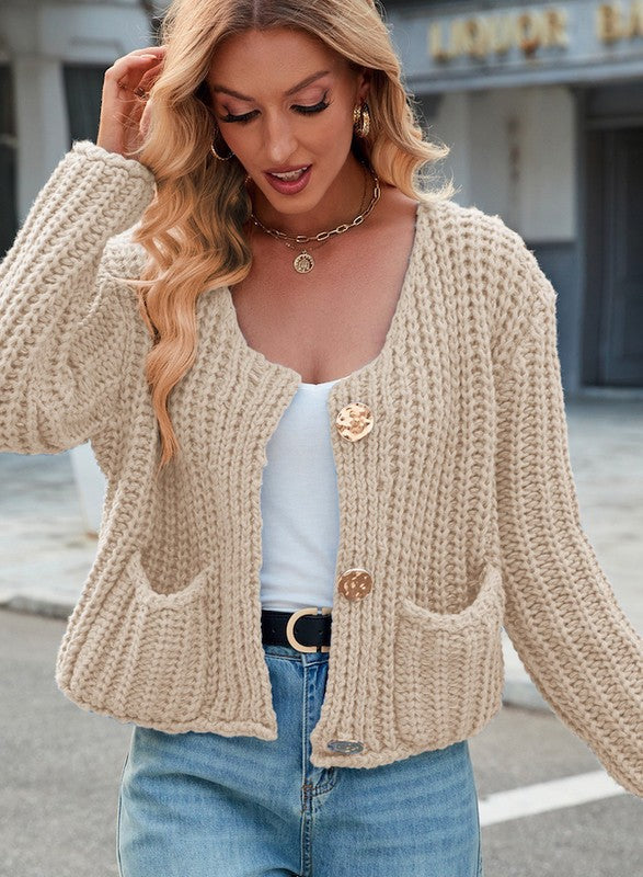 Women’s Chunky Knit Cropped Knit Cardigan | Zarnesh