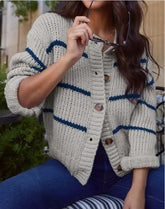 Women’s Chunky Knit Striped Button Front Sweater | Zarnesh