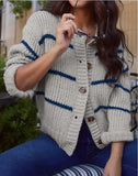 Women’s Chunky Knit Striped Button Front Sweater | Zarnesh