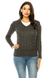 Women’s Chunky V-Neck Cable Knit Hoodie Sweater | Zarnesh