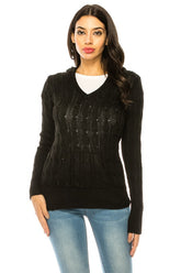 Women’s Chunky V-Neck Cable Knit Hoodie Sweater | Zarnesh