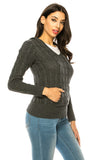 Women’s Chunky V-Neck Cable Knit Hoodie Sweater | Zarnesh