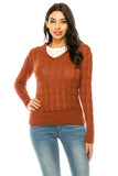 Women’s Chunky V-Neck Cable Knit Hoodie Sweater | Zarnesh
