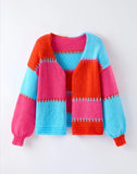 Women’s Color-Block Striped V-Neck Knit Long Sleeve Cardigan | Zarnesh