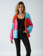 Women’s Color-Block Striped V-Neck Knit Long Sleeve Cardigan | Zarnesh