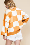 Women’s Color Block Plaid Exposed Bishop Sleeve Seam Sweater | Zarnesh