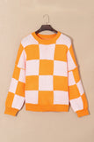 Women’s Color Block Plaid Exposed Bishop Sleeve Seam Sweater | Zarnesh