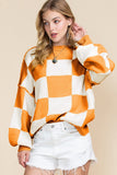 Women’s Color Block Plaid Exposed Bishop Sleeve Seam Sweater | Zarnesh