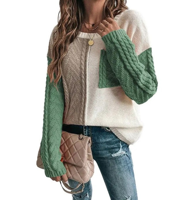 Women’s Colorblock Pullover Cable Knit Sweater | Zarnesh