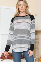 Women’s Colorblock Striped Pullover Sweatshirt with Black Sleeves | Zarnesh