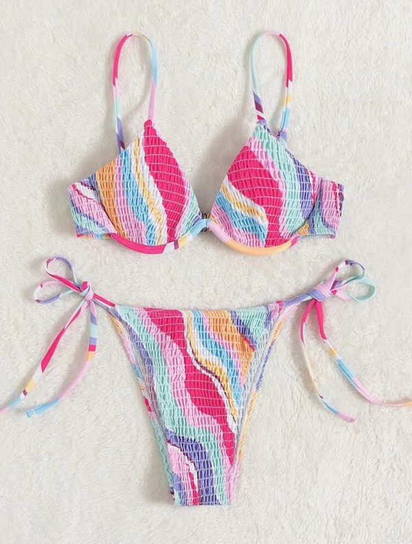 Women's Colorful Smocked Underwire Two-piece Bikini Set | Zarnesh
