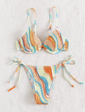 Women's Colorful Smocked Underwire Two-piece Bikini Set | Zarnesh
