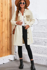 Women’s Contrast Flap Pocket Single Breasted Teddy Coat | Zarnesh
