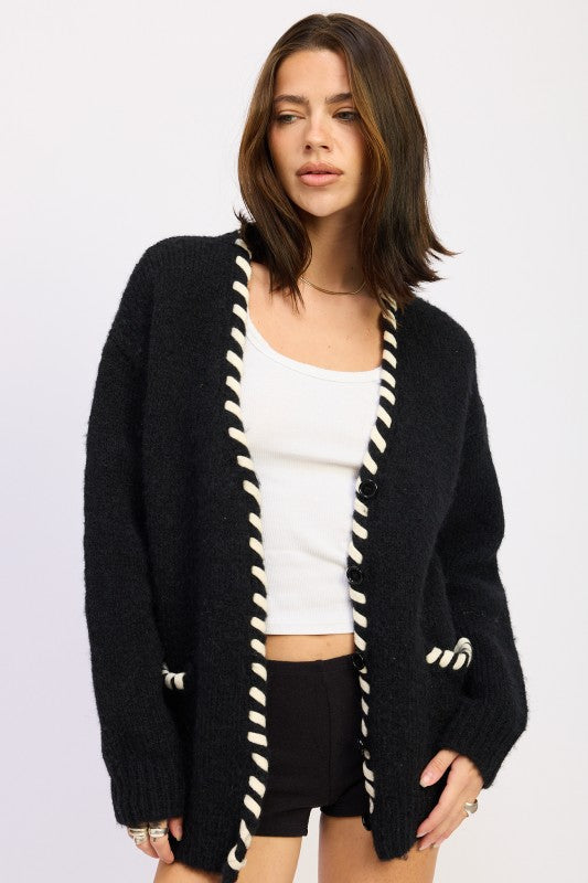 Women’s Contrast Trim Buttons Cardigan | Zarnesh