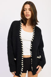 Women’s Contrast Trim Buttons Cardigan | Zarnesh